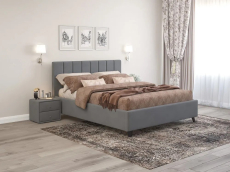 Кровати с мягким изголовьем, Кровать Оливия (140*200), ткань рогожка bahama grey