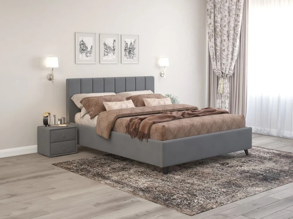 Кровати с мягким изголовьем, Кровать Оливия (140*200), ткань рогожка bahama grey