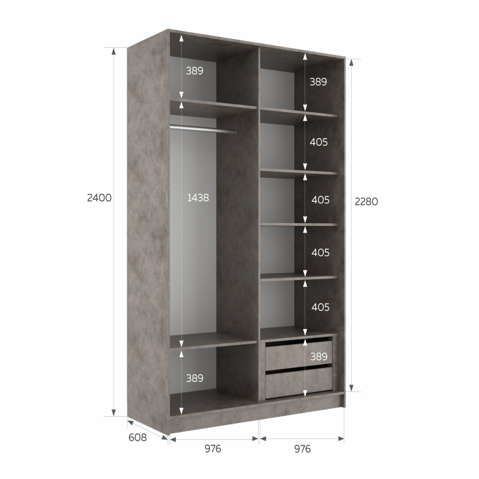 Шкафы-купе 2-х дверные, Шкаф-купе Эста 2-х дверный ДСП/Стекла пудра/Доводчик 200х66х240