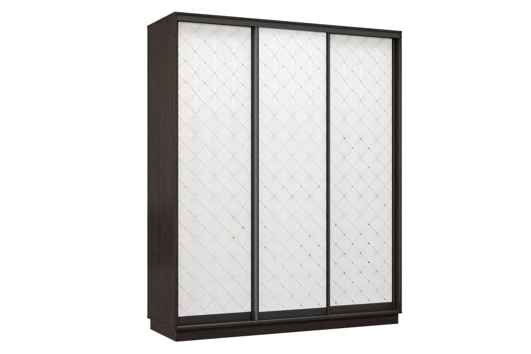 Шкафы-купе 3-х дверные, Шкаф-купе Премьер 22 (01РБ;01РБ;01РБ) фасады ромб белый/трёхдверный/Профиль чёрный муар