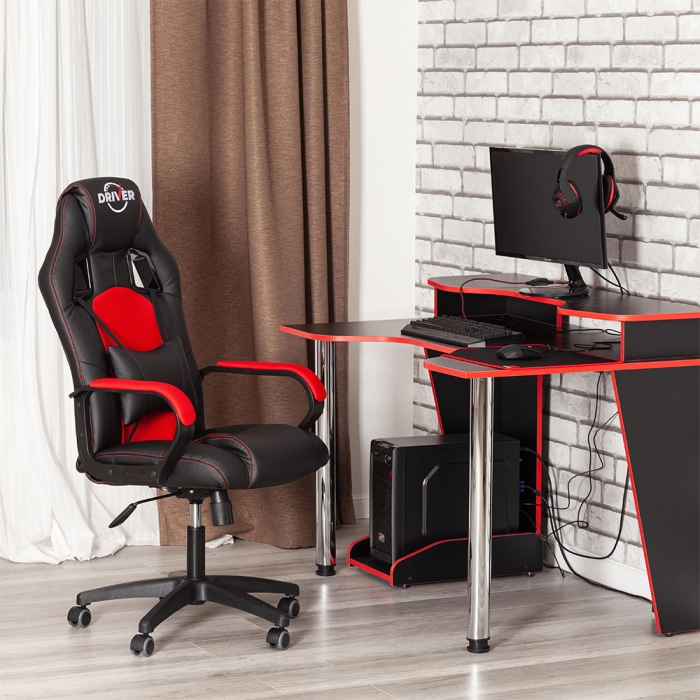 Для офиса и дома, Кресло DRIVER (22) кож/зам/ткань, черный/красный