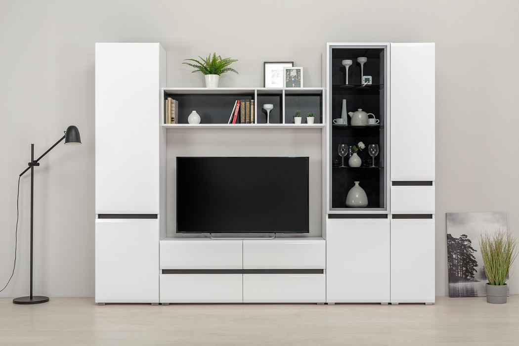 Настенные полки, Полка Сидней 15.57, белый премиум, черный