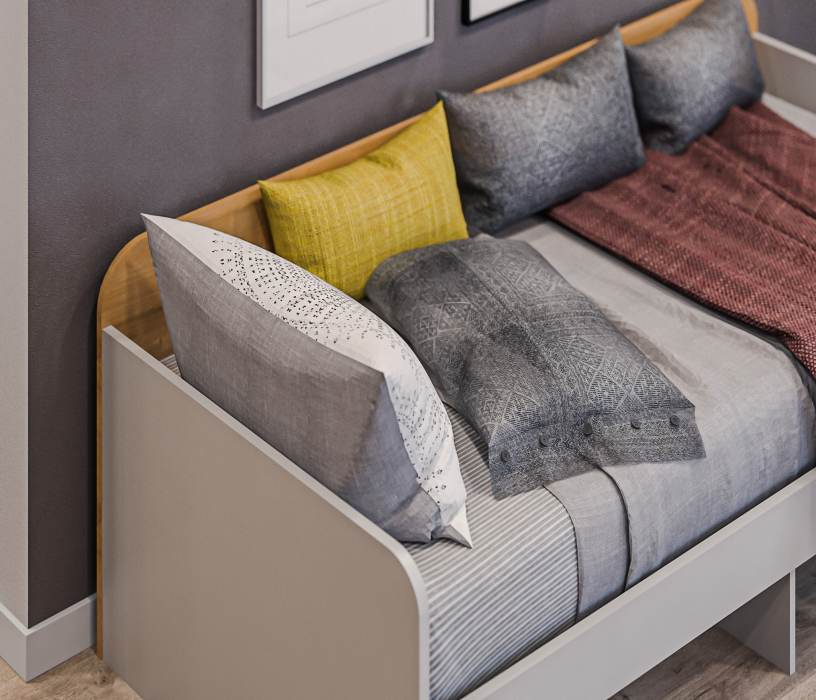 Кровати одноярусные, Кровать Милан СБ-3297 Серый,Дуб Гамильтон