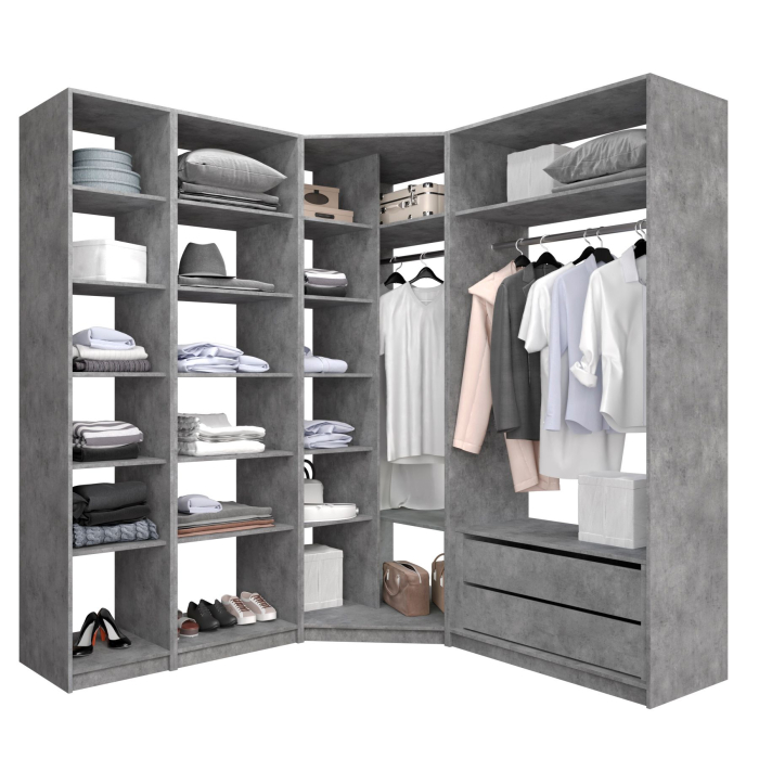 Гардеробные, Угловая гардеробная система с полками и модулем MOD_COMPL_UG