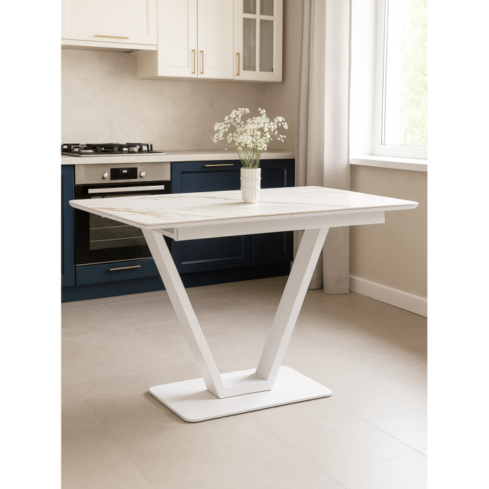 Обеденные столы, Стол  Бугун 120х80х77 белый мрамор с прожилками