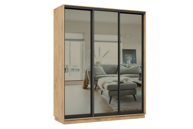 Шкаф-купе Премьер 23 (01ЗГ;01ЗГ;01ЗГ) фасады зеркало графит/трёхдверный/Профиль чёрный муар