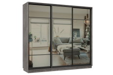 Шкафы-купе 3-х дверные, Шкаф-купе Премьер 60 (11ЗГ;11ЗГ;11ЗГ) фасады зеркало графит/трёхдверный/Профиль чёрный муар