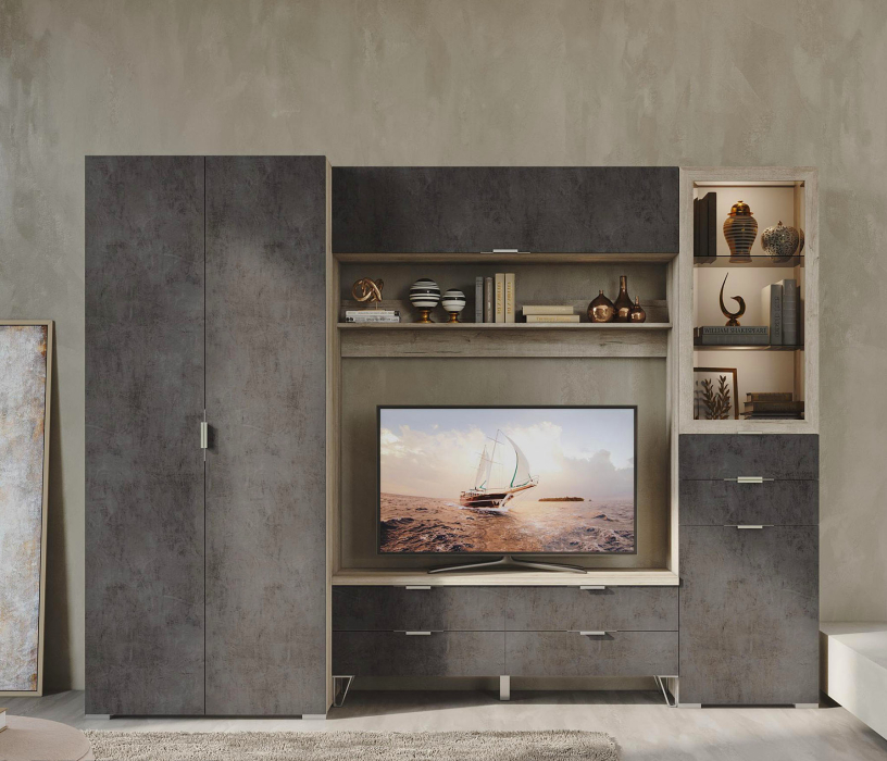 Настенные полки, Антресоль Анима АН-3008, дуб серый, камень темный