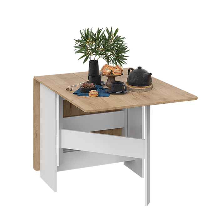 Обеденные столы, Стол-книжка тип 2, белый, дуб крафт золотой