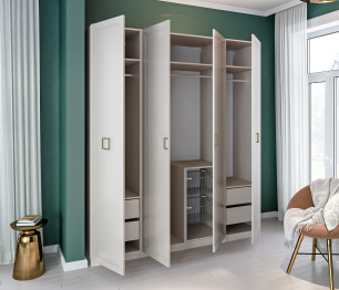 Шкаф Макс 4х дверный с фасадами Ассоль Кашемир серый