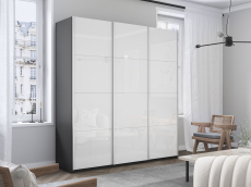 Шкафы-купе 3-х дверные, Шкаф-купе Прайм 3-х дверный Стекла белые/Доводчики 180х57х230