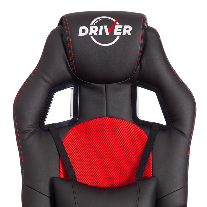 Для офиса и дома, Кресло DRIVER (22) кож/зам/ткань, черный/красный