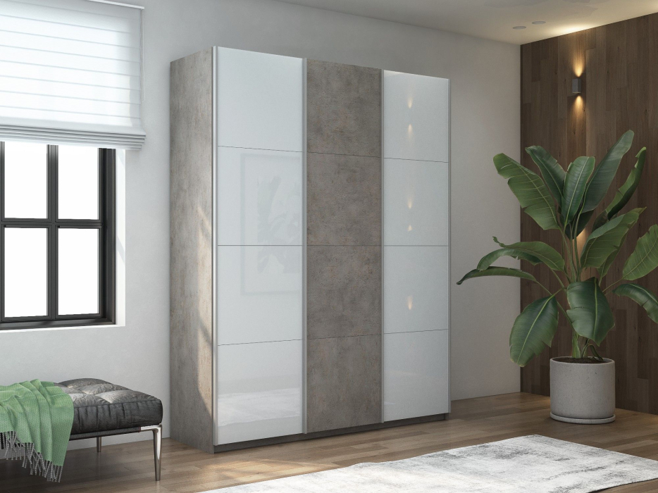 Шкафы-купе 3-х дверные, Шкаф-купе Прайм 3-х дверный Стекла белые/ДСП/Доводчики 210х57х230