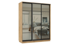 Шкафы-купе 3-х дверные, Шкаф-купе Премьер 22 (11ЗГ;11ЗГ;11ЗГ) фасады зеркало графит/трёхдверный/Профиль чёрный муар