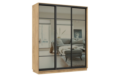 Шкаф-купе Премьер 22 (11ЗГ;11ЗГ;11ЗГ) фасады зеркало графит/трёхдверный/Профиль чёрный муар