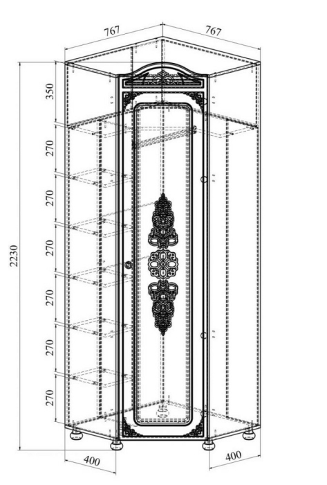 Угловые шкафы, Шкаф угловой Ассоль АС-521К (левый c короной)