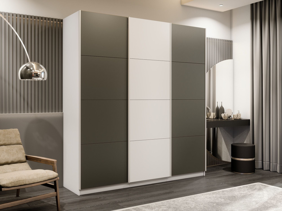 Шкафы-купе 3-х дверные, Шкаф-купе Прайм 3-х дверный Стекла хаки/ДСП/Доводчики 180х57х230