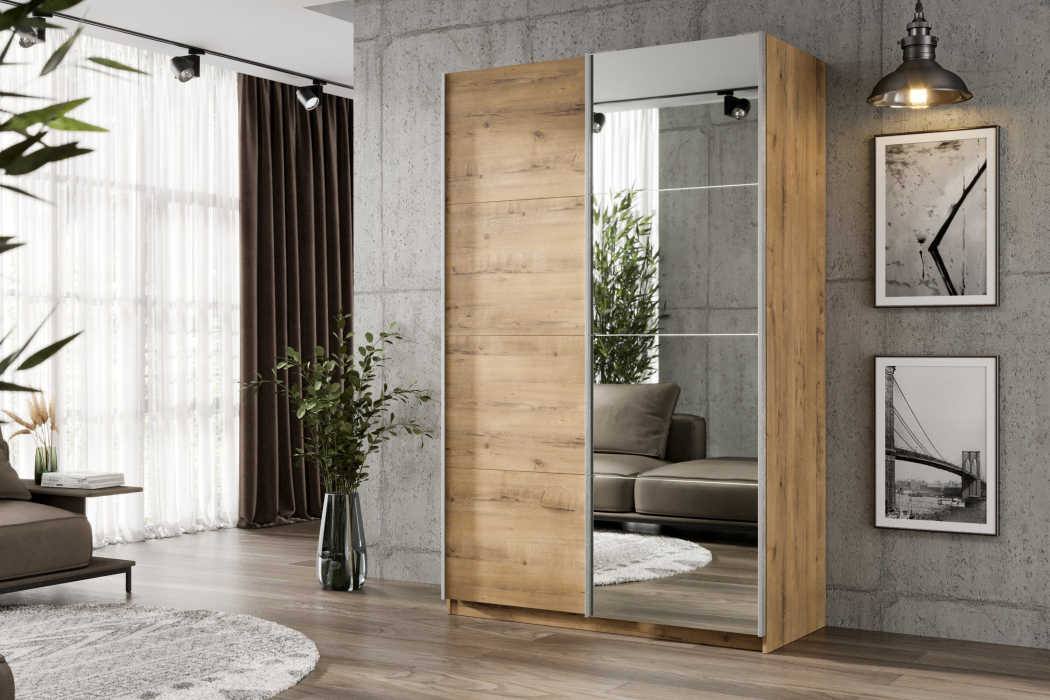 Шкафы-купе 2-х дверные, Шкаф-купе Smart 1424 2х дверный (фасады ЛДСП,зеркало) профиль серебро