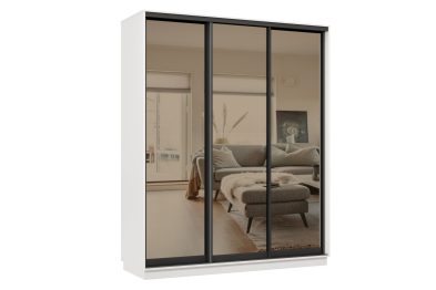 Шкаф-купе Премьер 24 (01ЗБ;01ЗБ;01ЗБ) фасады зеркало бронза/трёхдверный/Профиль чёрный муар