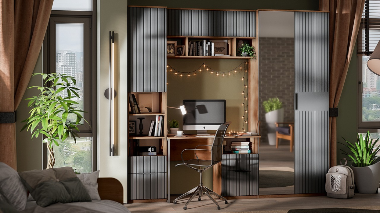 Детские столы, Стол письменный Хилтон тип 1, дуб крафт золотой, графит матовый