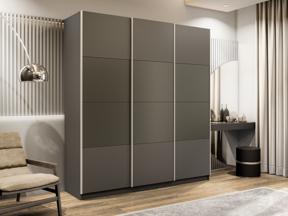 Шкафы-купе 3-х дверные, Шкаф-купе Эста 3-х дверный ДСП/Стекла хаки/Доводчик 270х66х240