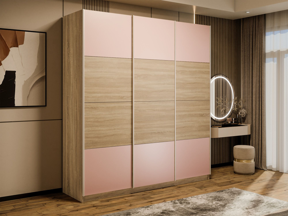 Шкафы-купе 3-х дверные, Шкаф-купе Эста 3-х дверный ДСП/Стекла пудра/Доводчик 270х66х240