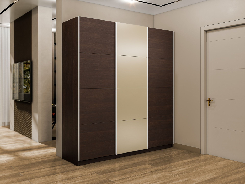 Шкафы-купе 3-х дверные, Шкаф-купе Прайм 3-х дверный Стекла фисташка/ДСП/Доводчики 210х57х230