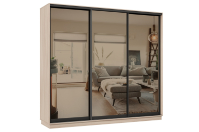 Шкаф-купе Премьер 35 (01ЗБ;01ЗБ;01ЗБ) фасады зеркало бронза/трёхдверный/Профиль чёрный муар