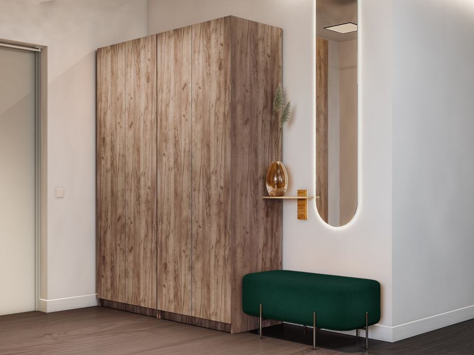 Шкафы распашные, Распашной шкаф Локер 800+800 (Гармошка с системой Push to Move/Левый) с полками и ящиками слева