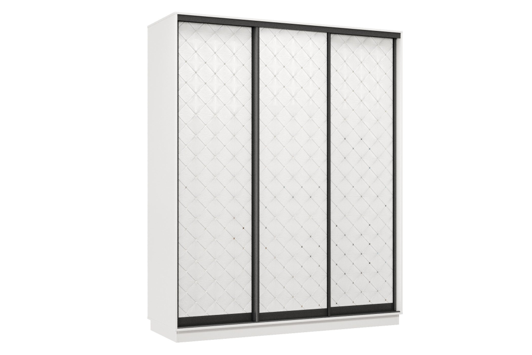 Шкафы-купе 3-х дверные, Шкаф-купе Премьер 22 (01РБ;01РБ;01РБ) фасады ромб белый/трёхдверный/Профиль чёрный муар
