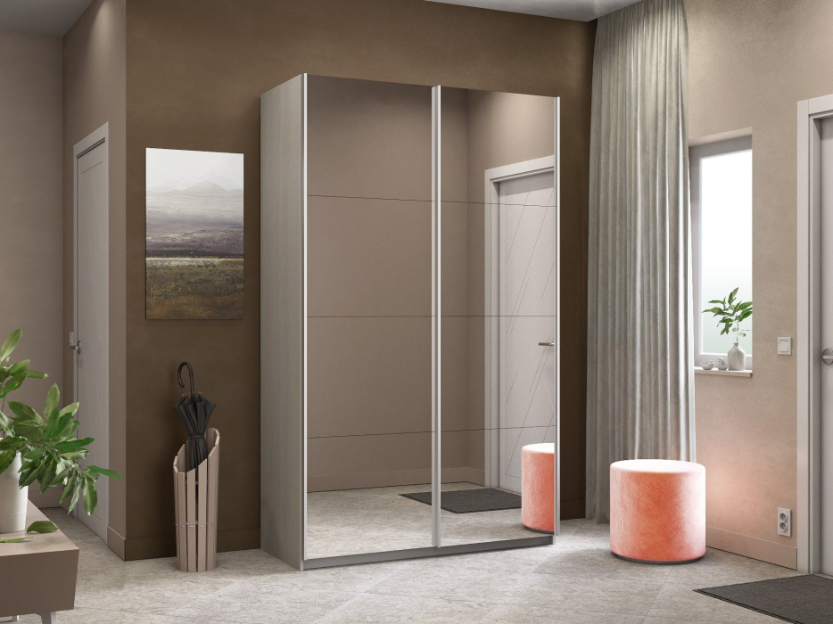 Шкафы-купе 2-х дверные, Шкаф-купе Прайм 2-х дверный Зеркала/Доводчики 140х57х230