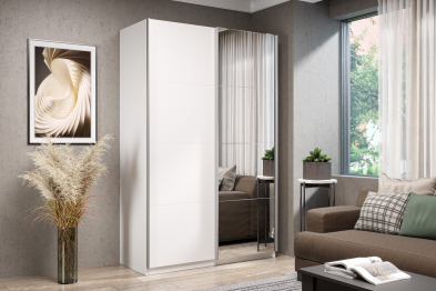 Шкаф-купе Smart 1624 2х дверный (фасады ЛДСП,зеркало) профиль серебро