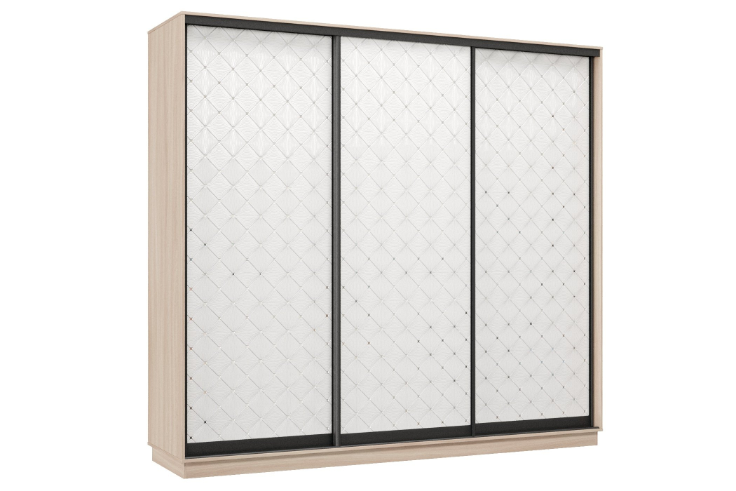 Шкафы-купе 3-х дверные, Шкаф-купе Премьер 60 (01РБ;01РБ;01РБ) фасады ромб белый/трёхдверный/Профиль чёрный муар