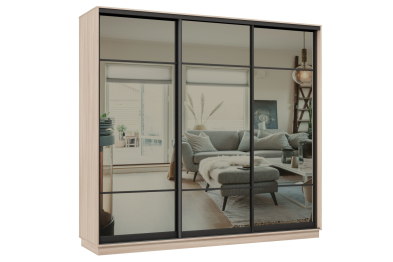 Шкаф-купе Премьер 35 (11ЗГ;11ЗГ;11ЗГ) фасады зеркало графит/трёхдверный/Профиль чёрный муар