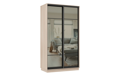 Шкаф-купе Премьер МИНИ 03 (11ЗГ;11ЗГ) фасады зеркало графит/двухдверный/Профиль чёрный муар