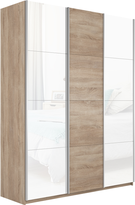 Шкафы-купе 3-х дверные, Шкаф-купе Прайм 3-х дверный Стекла белые/ДСП/Доводчики 210х57х230