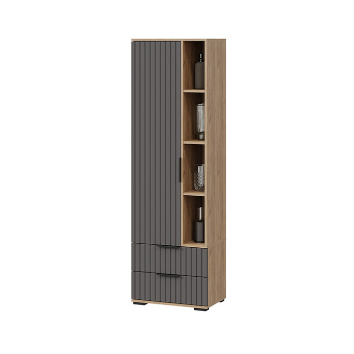 Шкафы распашные, Шкаф для посуды Хилтон, дуб крафт золотой, графит матовый