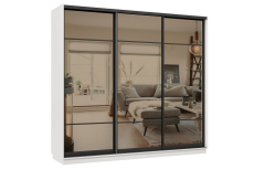 Шкафы-купе 3-х дверные, Шкаф-купе Премьер 57 (11ЗБ;11ЗБ;11ЗБ) фасады зеркало бронза/трёхдверный/Профиль чёрный муар