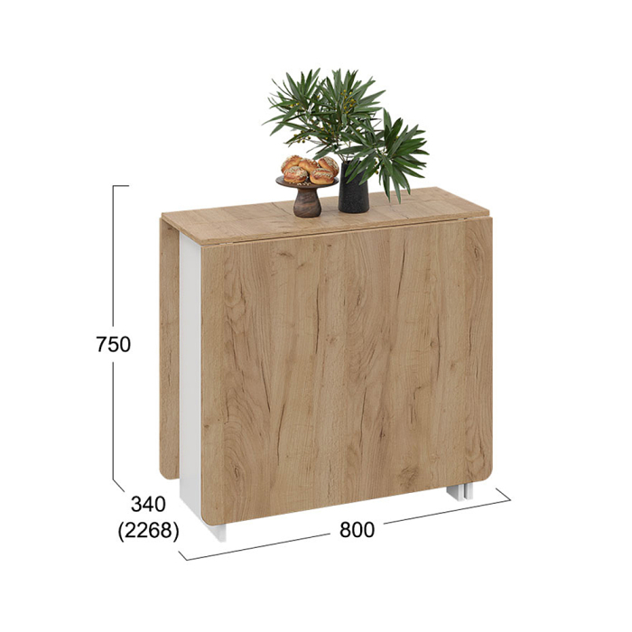 Обеденные столы, Стол-книжка тип 2, белый, дуб крафт золотой