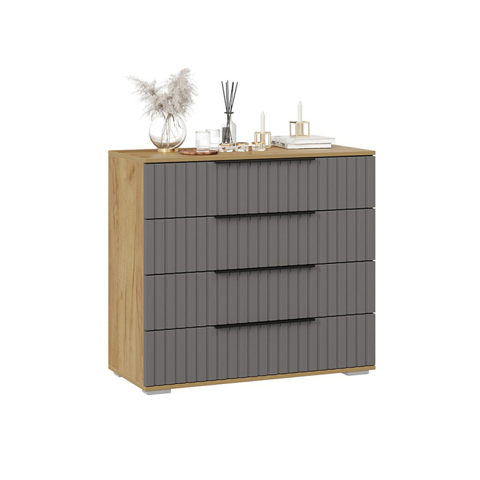 Детские комоды, Комод Хилтон, дуб крафт золотой, графит матовый