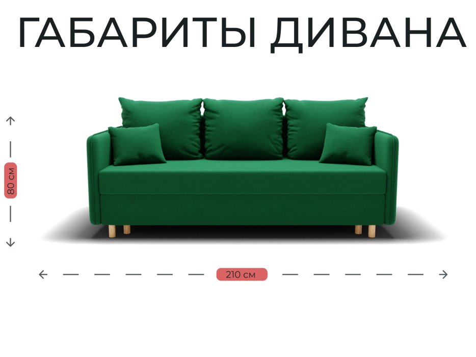 Диваны кровати со спальным местом, Прямой диван Санти,еврокнижка,велюр