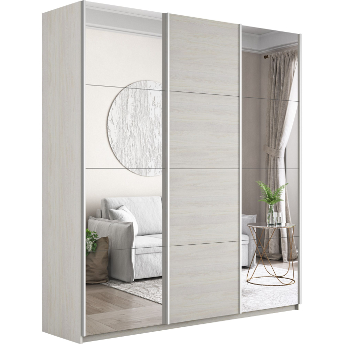 Шкафы-купе 3-х дверные, Шкаф-купе Прайм 3-х дверный Зеркала/ДСП/Доводчики 210х57х230