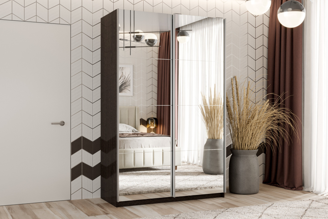 Шкафы-купе 2-х дверные, Шкаф-купе Smart 1422 2х дверный (фасады зеркало) профиль серебро