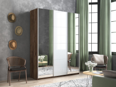 Шкафы-купе 3-х дверные, Шкаф-купе Прайм 3-х дверный Зеркала/Стекло белое/Доводчики 210х57х230