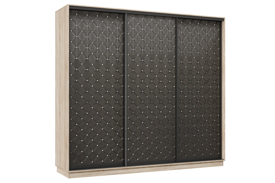 Шкафы-купе 3-х дверные, Шкаф-купе Премьер 60 (01РЧ;01РЧ;01РЧ) фасады ромб чёрный/трёхдверный/Профиль чёрный муар