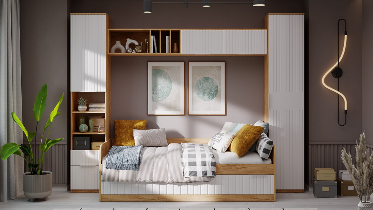 Детские полки, Шкаф настенный Хилтон 1100, дуб крафт золотой, белый матовый