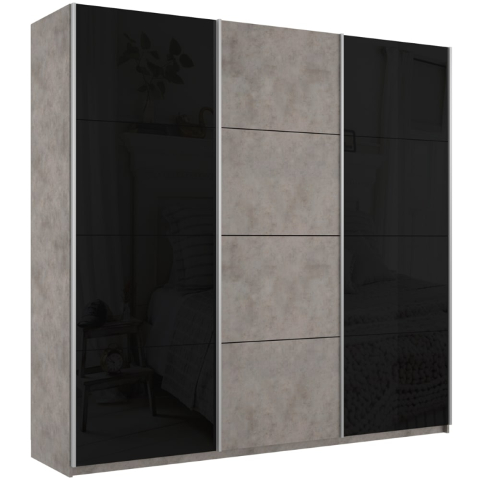 Шкафы-купе 3-х дверные, Шкаф-купе Прайм 3-х дверный Стекла черные/ДСП/Доводчики 180х57х230