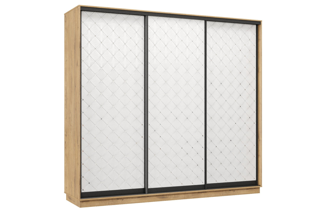 Шкафы-купе 3-х дверные, Шкаф-купе Премьер 35  (01РБ;01РБ;01РБ) фасады ромб белый/трёхдверный/Профиль чёрный муар