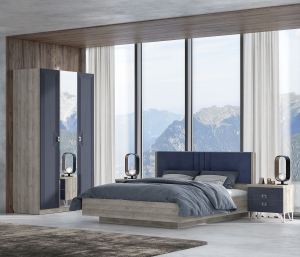 Лежер, дуб серый, холст сапфировый Мебель для спальни