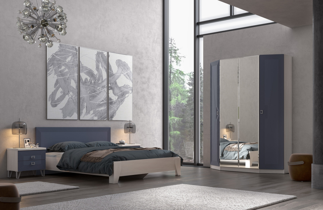 Лежер, дуб серый, холст сапфировый